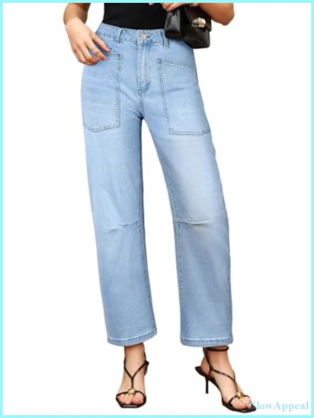 Baggy Barrel Jeans High Waisted Wide Leg Boyfriend Denim Ankle Pants - Picture 4 of 6